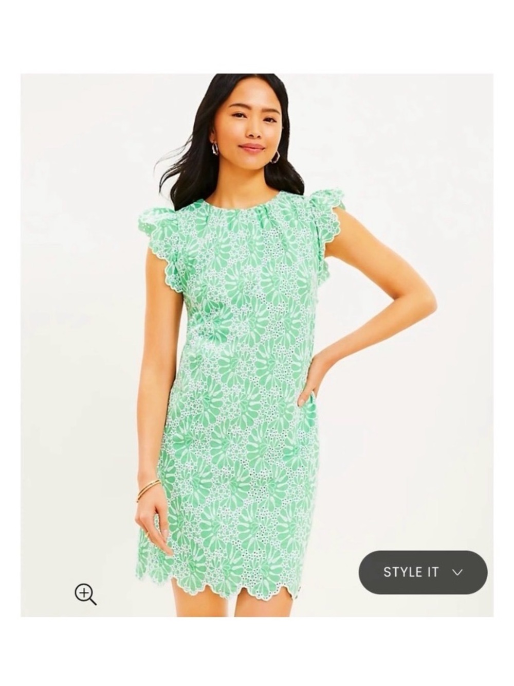 LOFT Green Floral Eyelet Mini Dress Size 4 New! - Picture 3 of 6